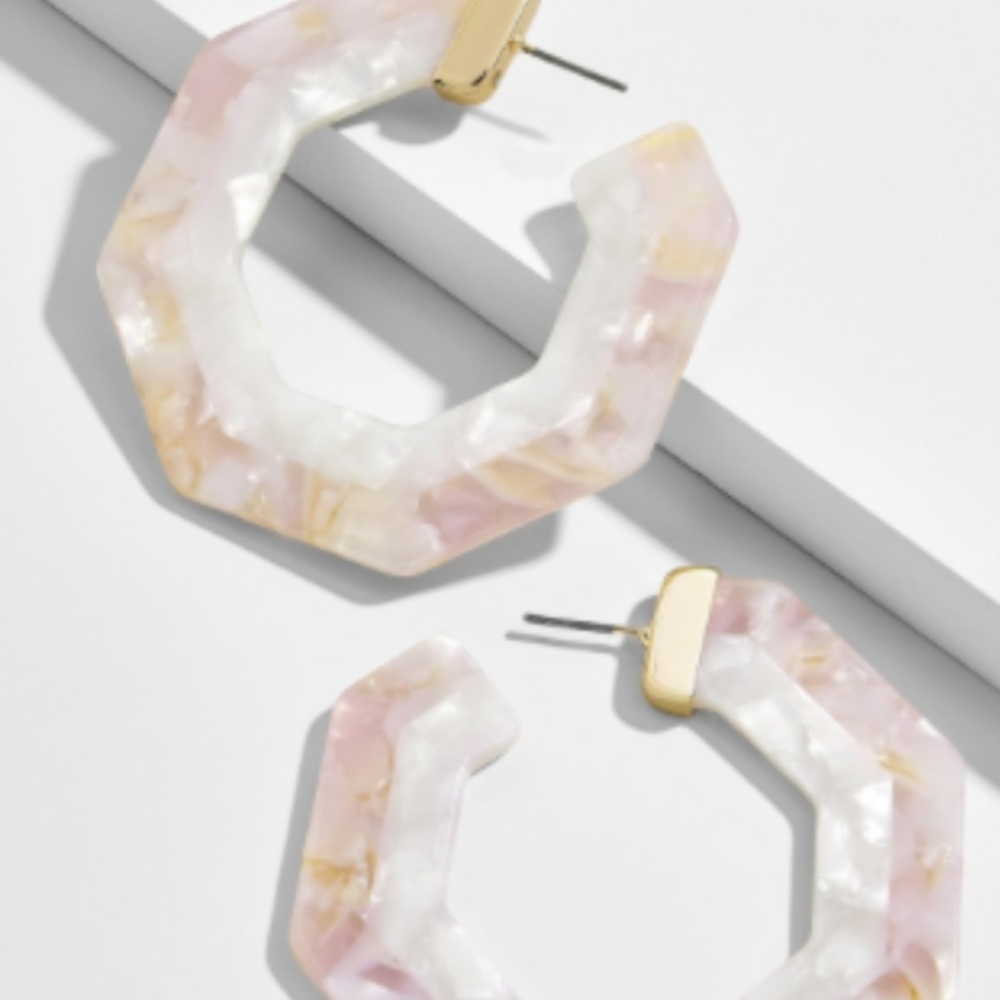 Pink Large Tortoise Shell Hexagon Hoop Earring